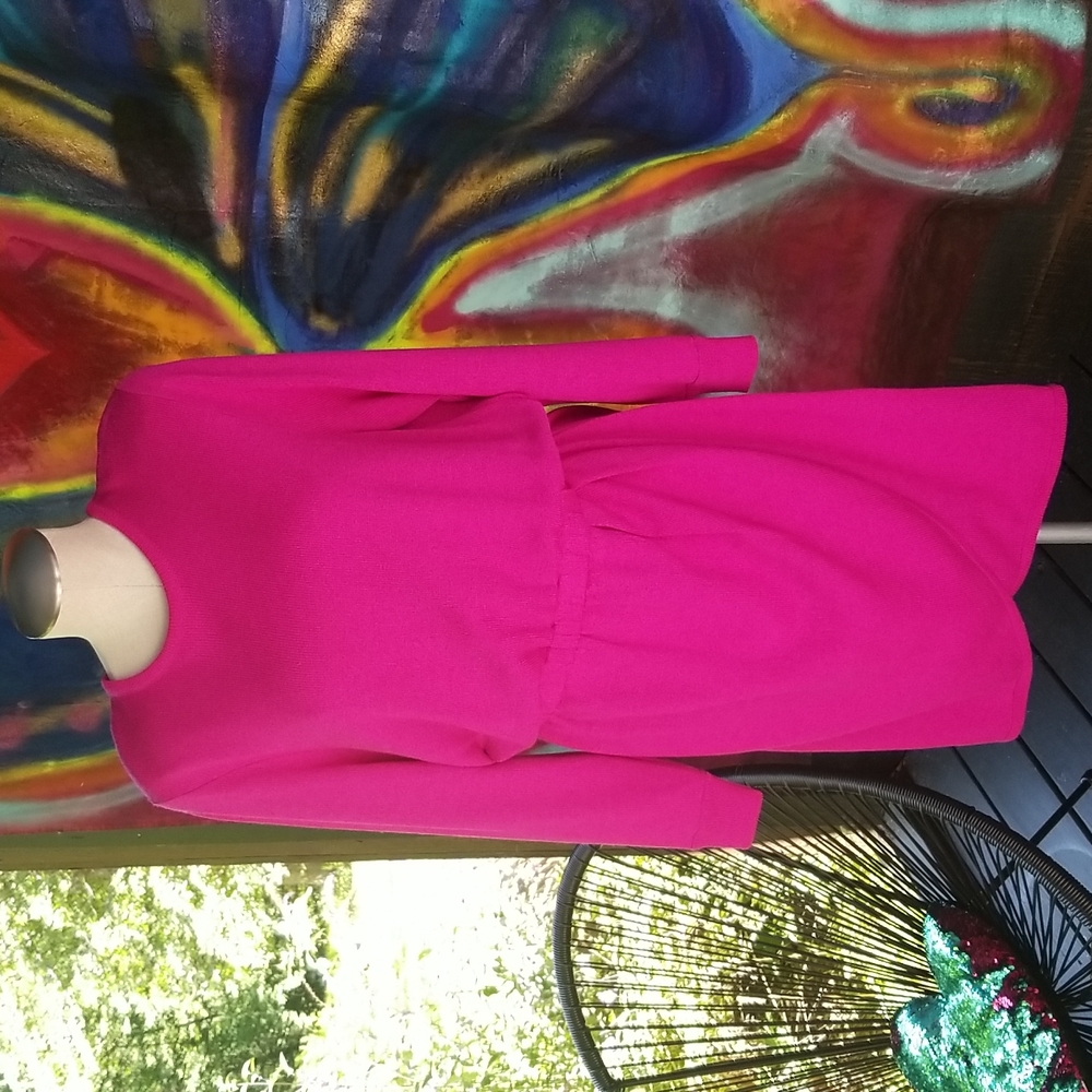 80s shoulder padded hot pink fuchsia sweater dress. L , Liz Claiborne fabulous